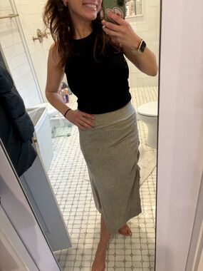 Michael Kors Collection Cashmere Midi Skirt Pearl Grey Ruched Slit S